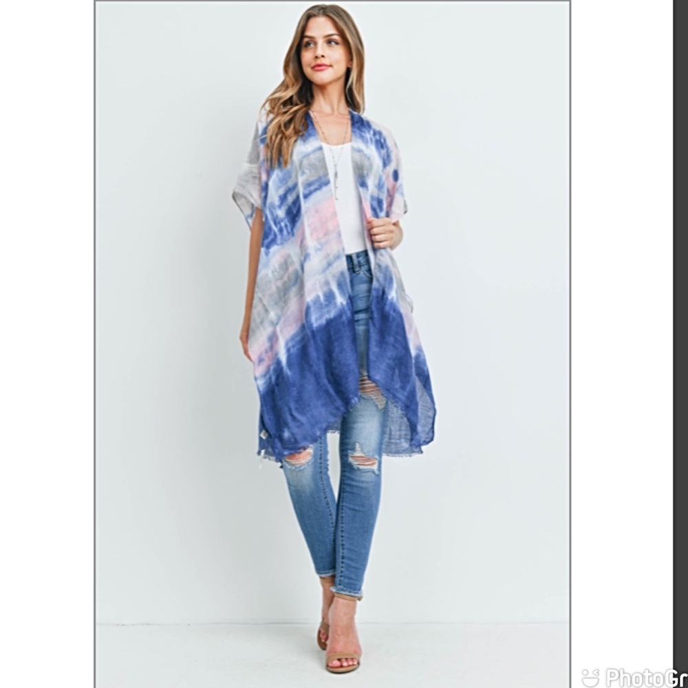 Boho Tie Dye Swim Coverup Kimono Wrap O/S - Picture 3 of 5